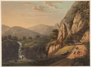 View of a Waterfall and Country Road in Preanger on Java (In the Sumandansche, Preanger Regencies)