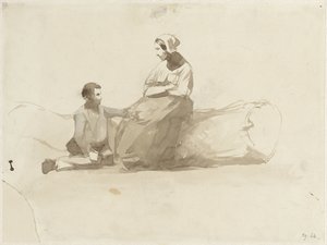 Woman on a Log and a Boy with a Book