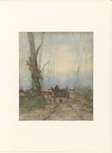 Farm Cart on a Forest Road by Johan Hendrik Weissenbruch (signed by artist)