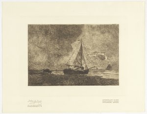 Beach Scene with Sailing Ships