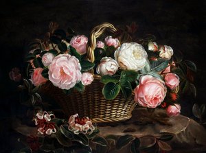 Still Life of Roses and Honeysuckle. Painting by Johan Laurentz Jensen (1800-1856/Danish) Private Collection