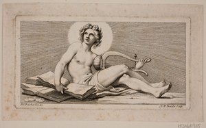 Vignette. A Seated Apollo with Harp by Johan Martin Preisler