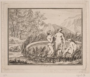 Vignette. Three Women Bathing in a Basin by Johan Martin Preisler