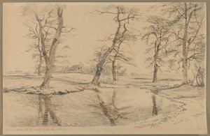A Brook near a Farm in Usserød with Cows and Two Figures by Johan Thomas Lundbye