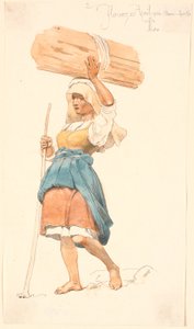 Barefoot Peasant Girl with a Bundle of Firewood on Her Head