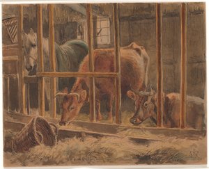 The Interior of a Stable with a White Horse and Two Cows