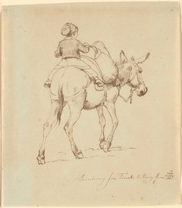 A Boy Sitting on a Loaded Donkey, Seen from Behind