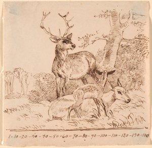 A stag, a hind, and their fawn by Johan Thomas Lundbye