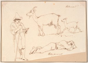 A Shepherd, a Goat with Its Kid, and a Reclining Man by Johan Thomas Lundbye
