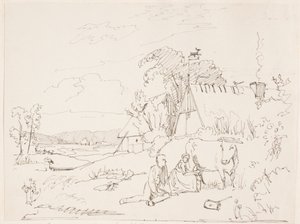 A Milking Scene, Pasted on Page 14 by Johan Thomas Lundbye