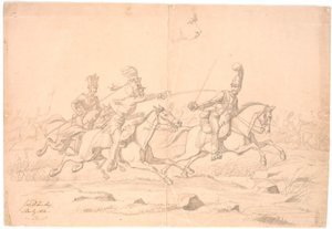 A Cavalry Skirmish; Above, a Study of a Head