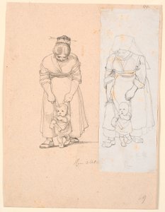 Italian Woman Leading a Small Child in a Harness