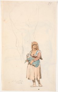 Italian Woman with Her Nursing Child, Top Pencil Study of - Probably - Horse Legs by Johan Thomas Lundbye