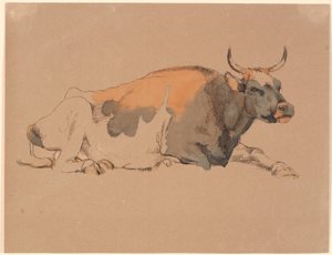 Lying Red and Black Spotted Cow by Johan Thomas Lundbye