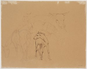 Study of a Grazing Horse, a Foal, and a Lying Cow by Johan Thomas Lundbye