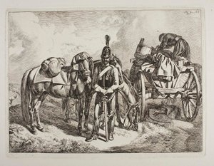 Austrian Dragoon by a Wagon by Johann Adam Klein