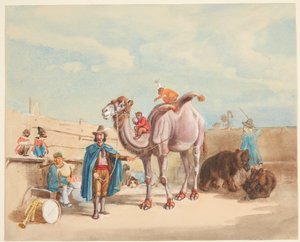 An Animal Tamer with Camel, Monkeys, Bears, etc.
