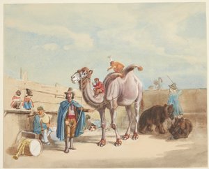 An Animal Tamer with Camel, Monkeys, Bears, etc.