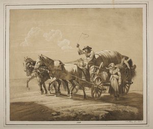 Hungarian Farmer Drives a Wagon with Barrels by Johann Adam Klein