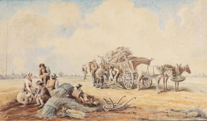 Horse-Drawn Cart and Resting Field Workers