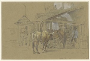 Oxen and a Horse at the Blacksmith by Johann Adam Klein