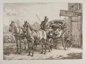 Two Horses Harnessed to a Superior Chaise by Johann Adam Klein