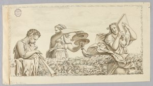 A Satyr Boy Playing Flute, A Girl with Cymbals, a Woman with a Book