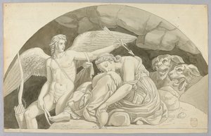 Cupid Awakens Psyche Overcome by the Content of the Vase Filled by Proserpine by Johann August Nahl the Younger