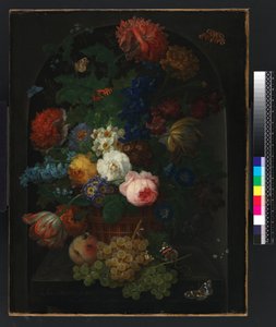 A Basket of Flowers with Fruit by Johann Baptist Drechsler