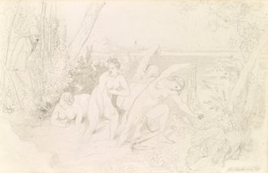 Painter Surprised Four Bathers by Johann Baptist Reiter
