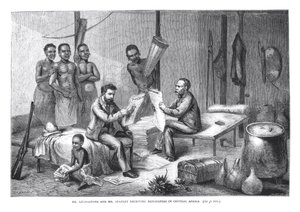 Dr. David Livingstone (1813-73) and Mr. Henry Morton Stanley (1841-1904) Receiving Newspapers in Central Africa, engraved by Pearson