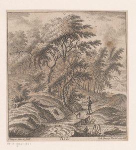 Man Walking a Dog Along a Forest Edge by Johann Caspar Ulinger
