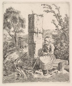An Old Lady Sitting Near a Pillar at Side of Road, 1819 by Johann Christian Erhard