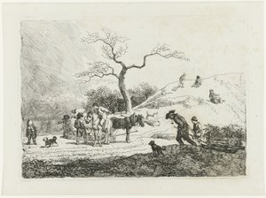 Winter Landscape with Children Sledding and Various Sleds