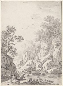 A Waterfall by Rock Cliffs