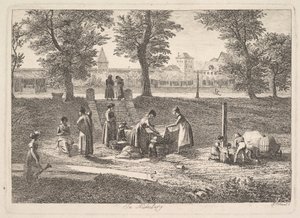 Outdoor Scene of Women in Domestic Activities in Nuremberg by Johann Christoph Erhard
