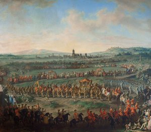 Entrance of the Emperor Franz I. Stephan and his son Joseph (II.) into Frankfurt on March 29, 1764 by Johann Dallinger von Dalling