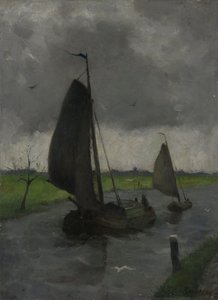 Watercourse with Sail Barges