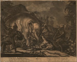Ca. 1770 Allegorical Mezzotint of America by Johann Elias Ridinger