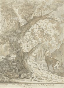 Hunter Aiming at a Red Deer in the Water Under an Old Tree by Johann Elias Ridinger
