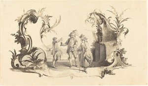 Cartouche Moderne with a Young Couple Being Served Wine