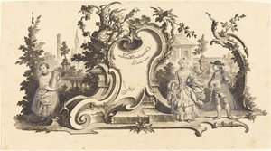Modern Cartouches Decorated with Various Figures (Plate VI-1 from the set) by Johann Esaias Nilson