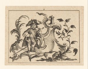 Man Smoking a Pipe Leaning Against a Rococo Ornament by Johann Esaias Nilson