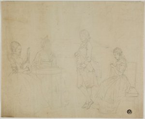 Sketch of Family Group with Three Seated Women and Young Man Standing