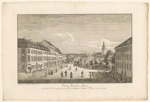 View of Hackescher Markt in Berlin, with the Marienkirche in the Background by Johann Georg Rosenberg