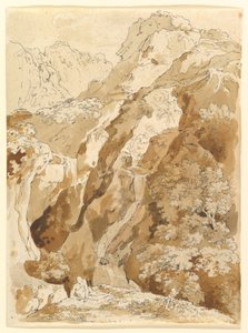 Reclining Man in a Mountainous Landscape with Waterfalls by Johann Georg von Dillis