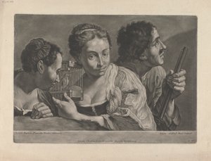 Two Women Listening to a Bird, with a Man Holding a Gun by Johann Gottfried Haid