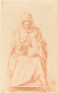 Young Woman Sewing with a Dog Resting on Her Lap by Johann Gottlieb Glume