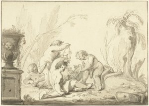 Allegorical representation with children with a basket of flowers by Johann Heinrich Keller (II)