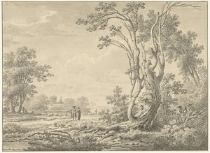 Southern Landscape with Castle, Cattle, and Walkers by Johann Heinrich Muntz